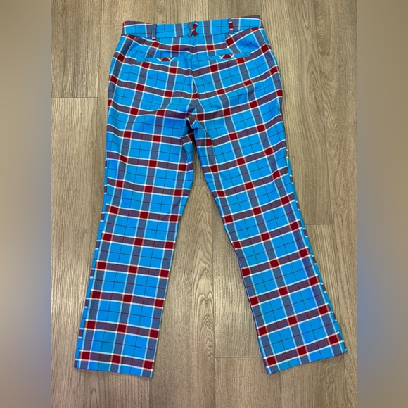 SOLD- Anthropologie Size 8 Pants The Essentials Slim Kick Flare Jeans Red Blue - Picture 4 of 16